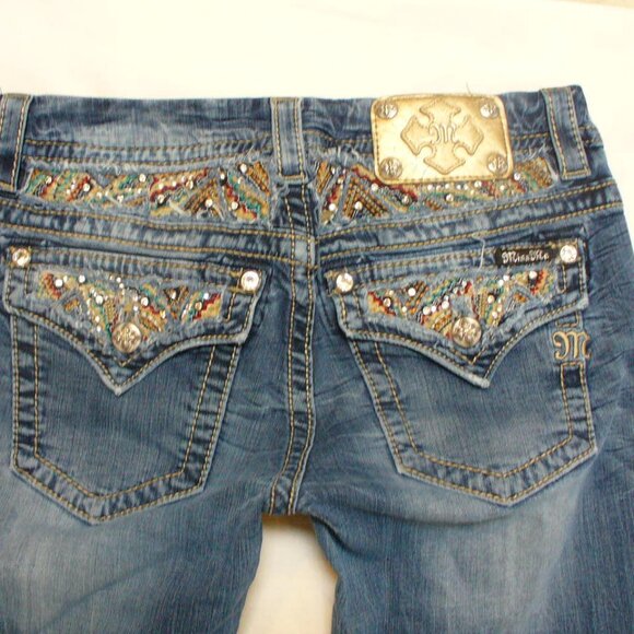 Miss Me Blue Boot Cut Jeans with Gold Accents - Picture 7 of 9